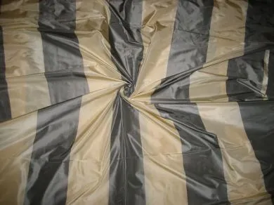 SILK TAFFETA FABRIC Dark Silver and ivory colour horizontal stripes 54&quot; wide