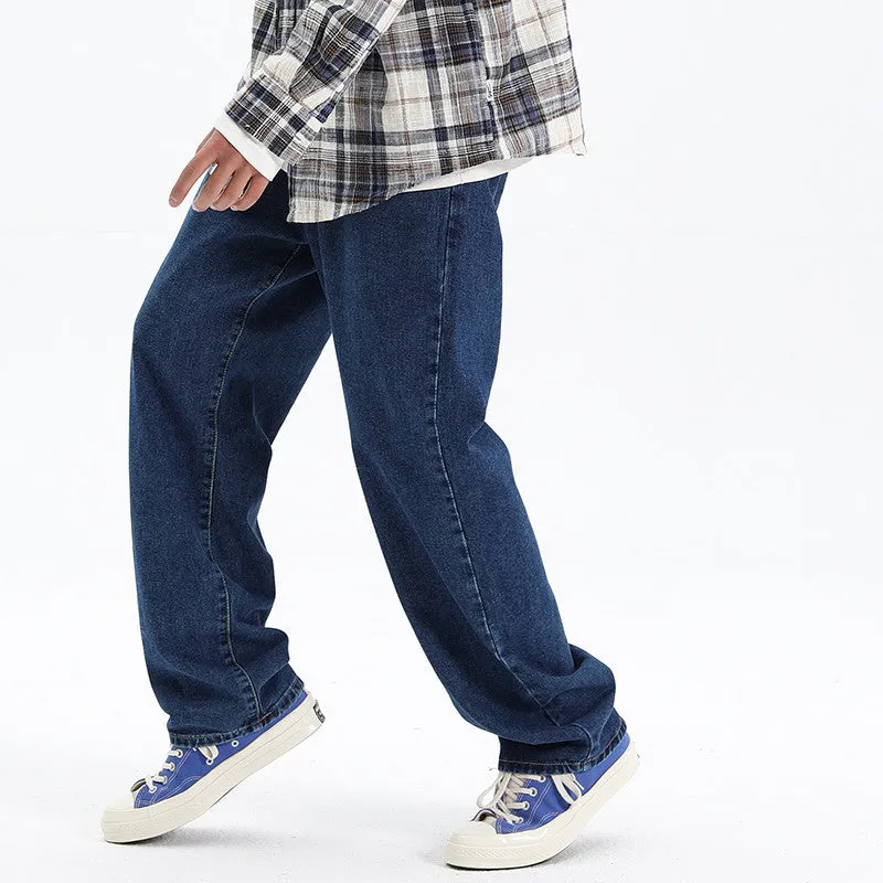 Street Style Trendy Straight Leg Pants Loose Men And Women Casual Washed Trousers Jeans