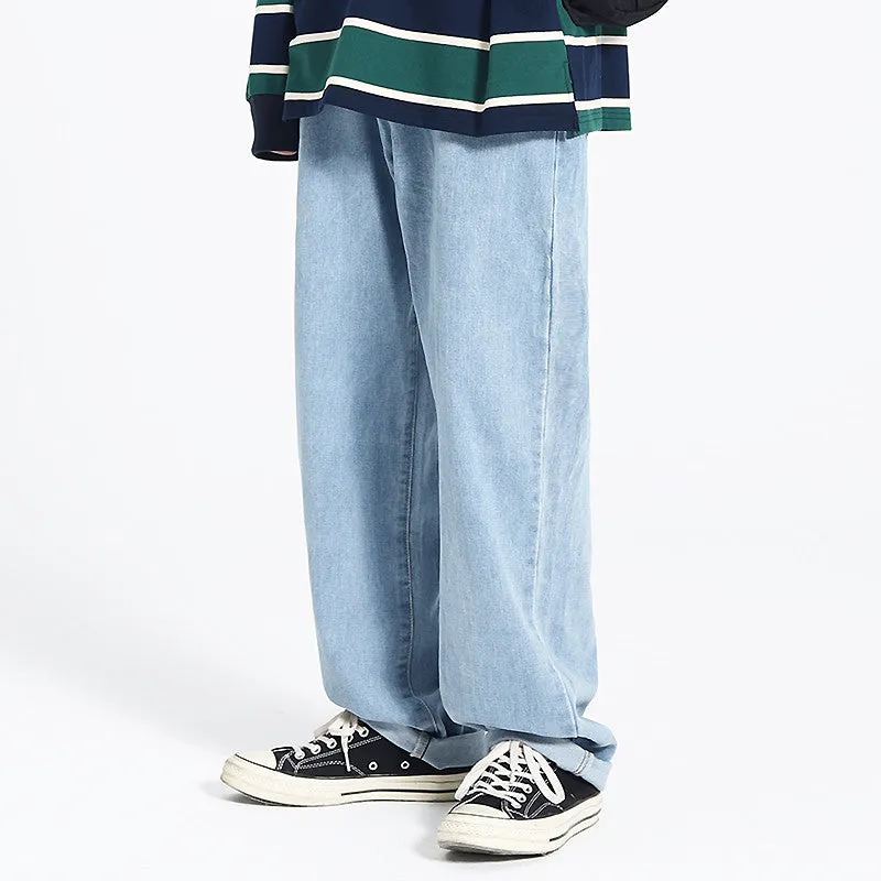 Street Style Trendy Straight Leg Pants Loose Men And Women Casual Washed Trousers Jeans