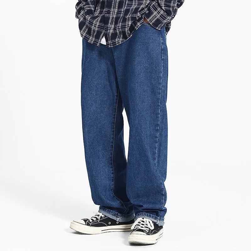 Street Style Trendy Straight Leg Pants Loose Men And Women Casual Washed Trousers Jeans