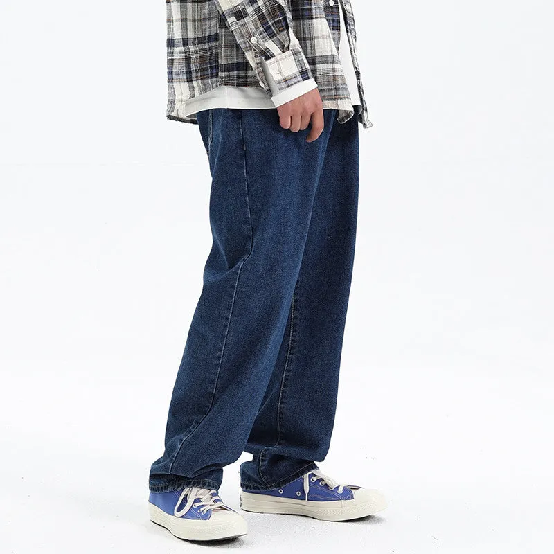 Street Style Trendy Straight Leg Pants Loose Men And Women Casual Washed Trousers Jeans