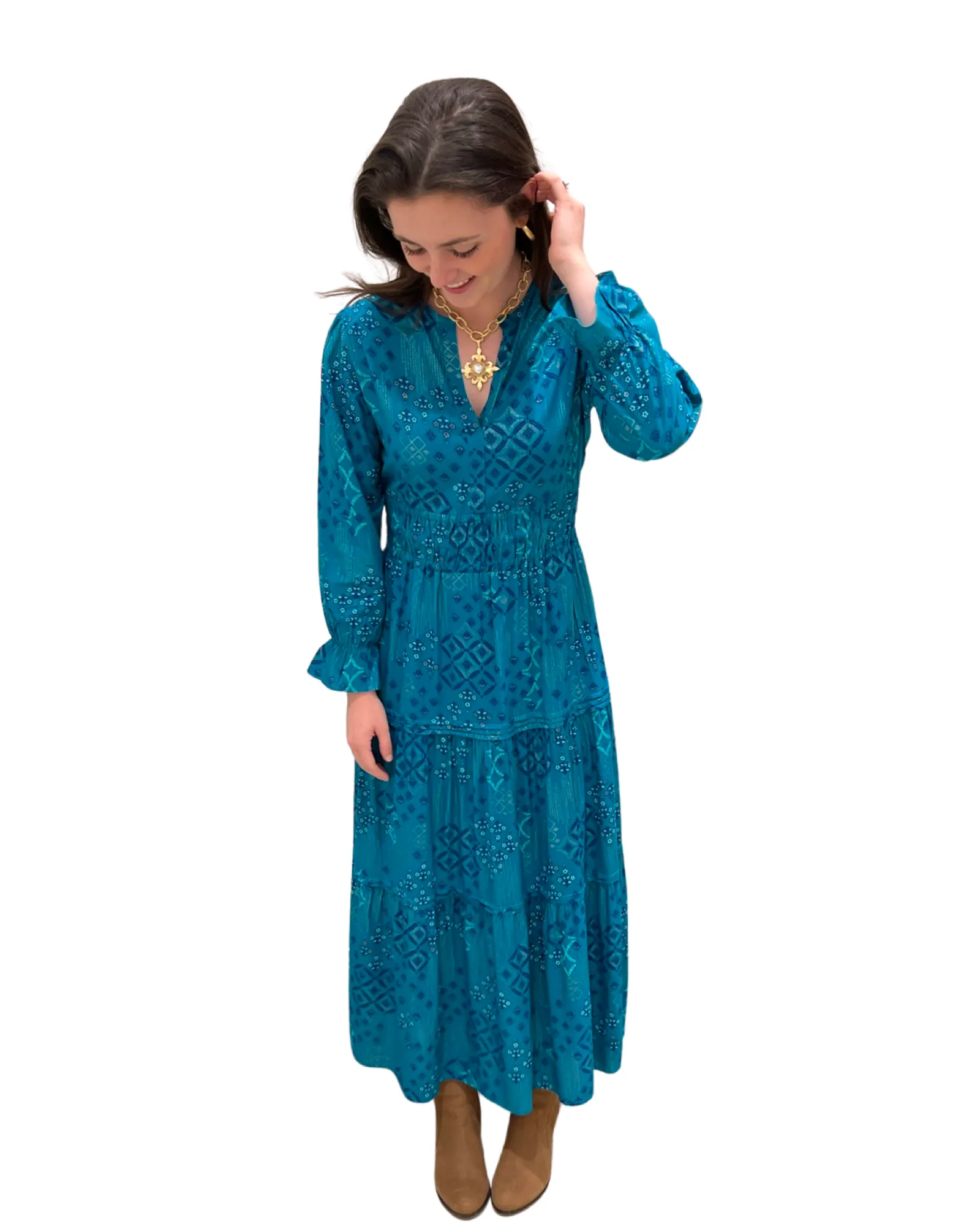 The Sydney Long Length Long Sleeve Dress in Jade