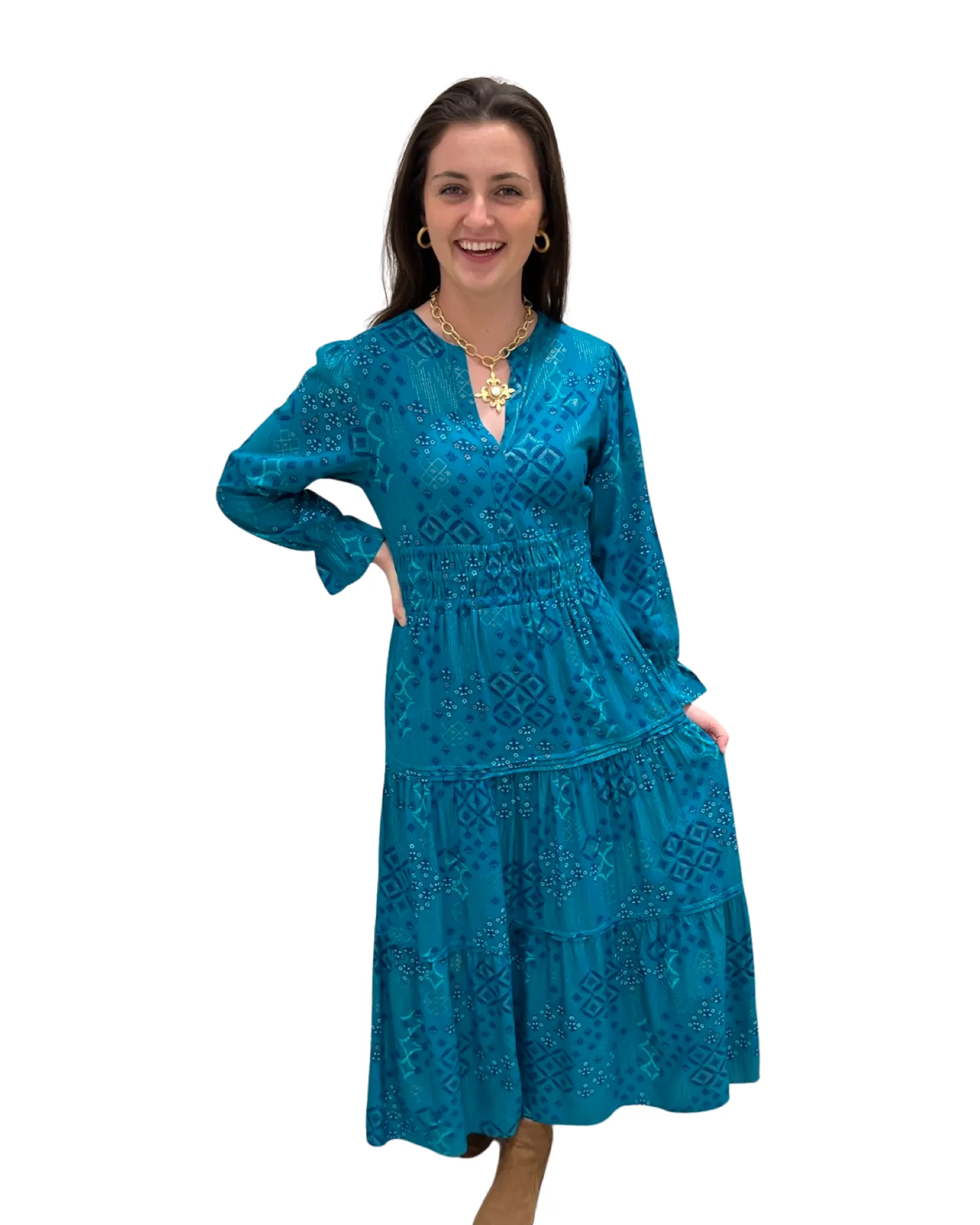 The Sydney Long Length Long Sleeve Dress in Jade