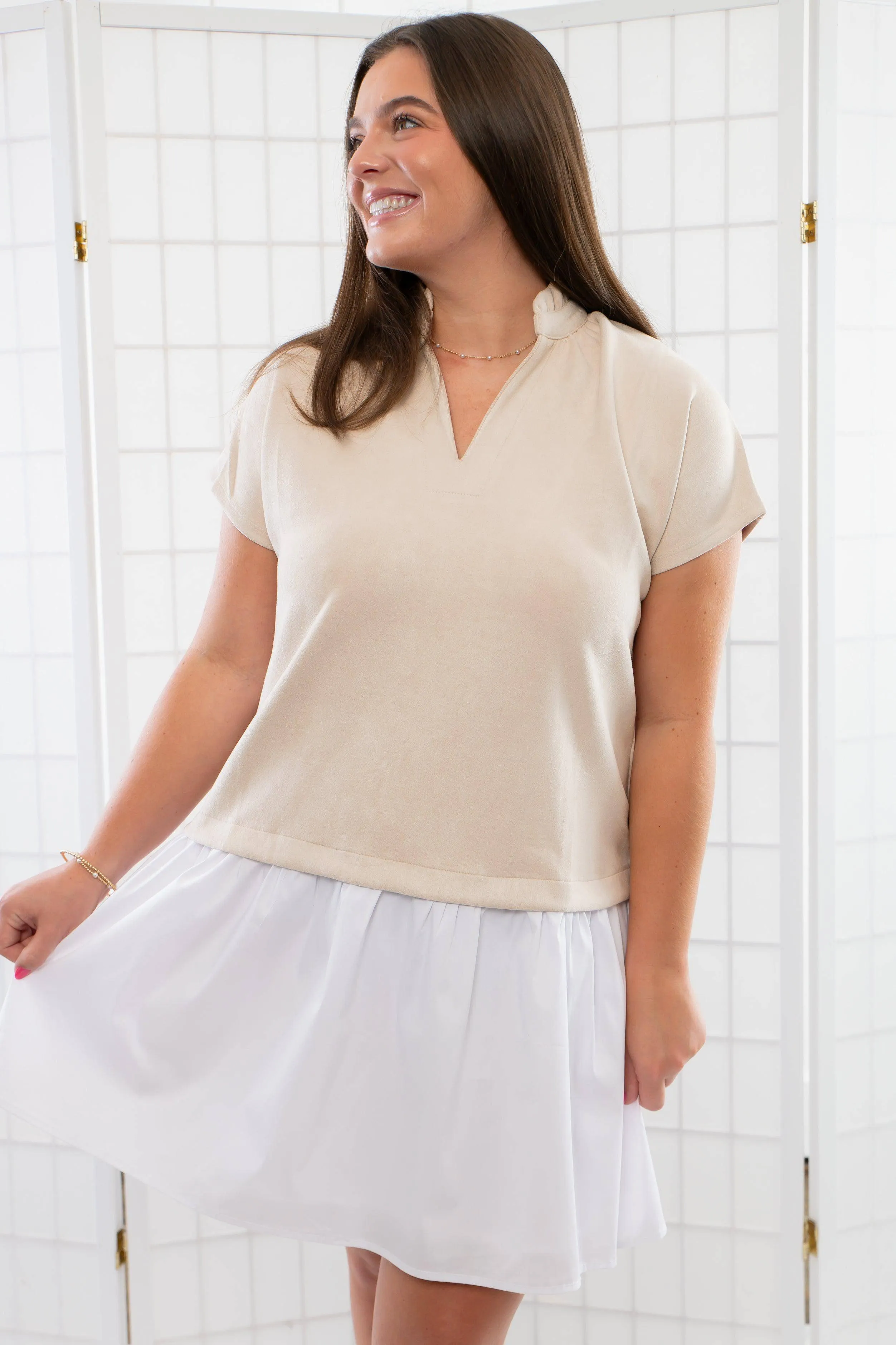 THML Elise Cream Suede Mini Dress