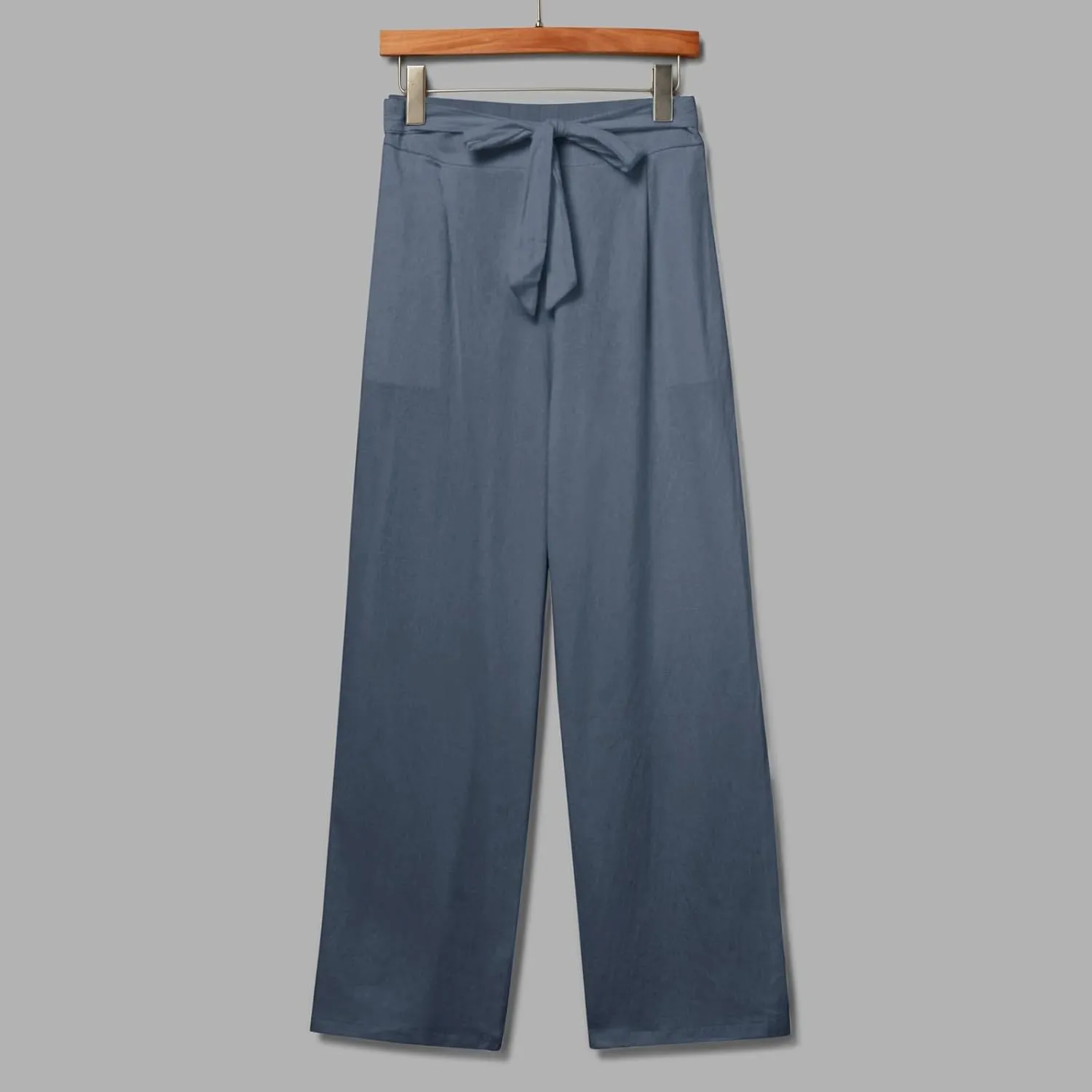 Women Linen Summer Tie Knot Palazzo Lounge Pants Elastic Waist Wide Leg Loose Fit Pants Travel