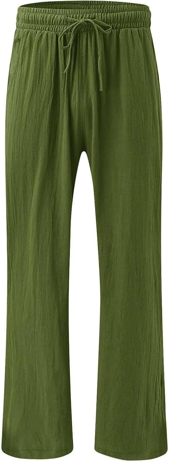 Womens Linen Pant 2025 Summer Casual Wide Leg Palazzo Pant Loose Smocked High Waist Work Slack Flowy Beach Trousers