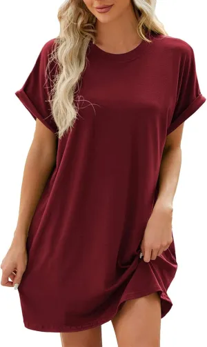Womens T Shirt Dress Short Sleeve Casual Dresses Plus Size Summer Shirt Dress Comfy Flowy Cute Swing Tunic Dress