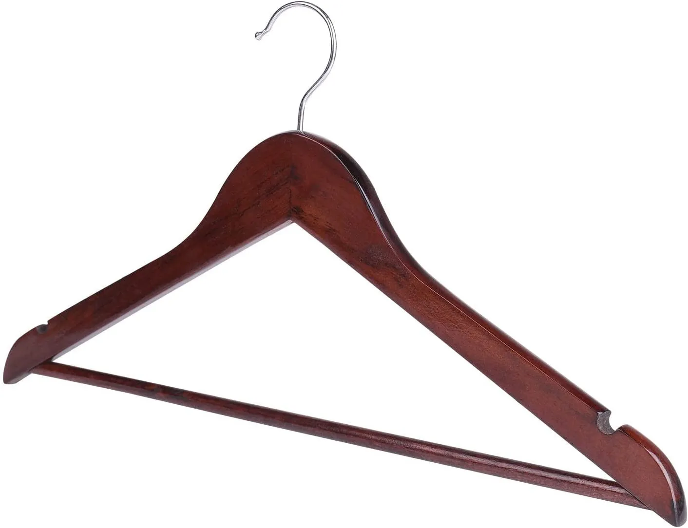 Wooden Coat Hangers - Solid Wood Hanger with Bar for Coat, Jacket, Pants, and Dress Clothes (20 Pack)