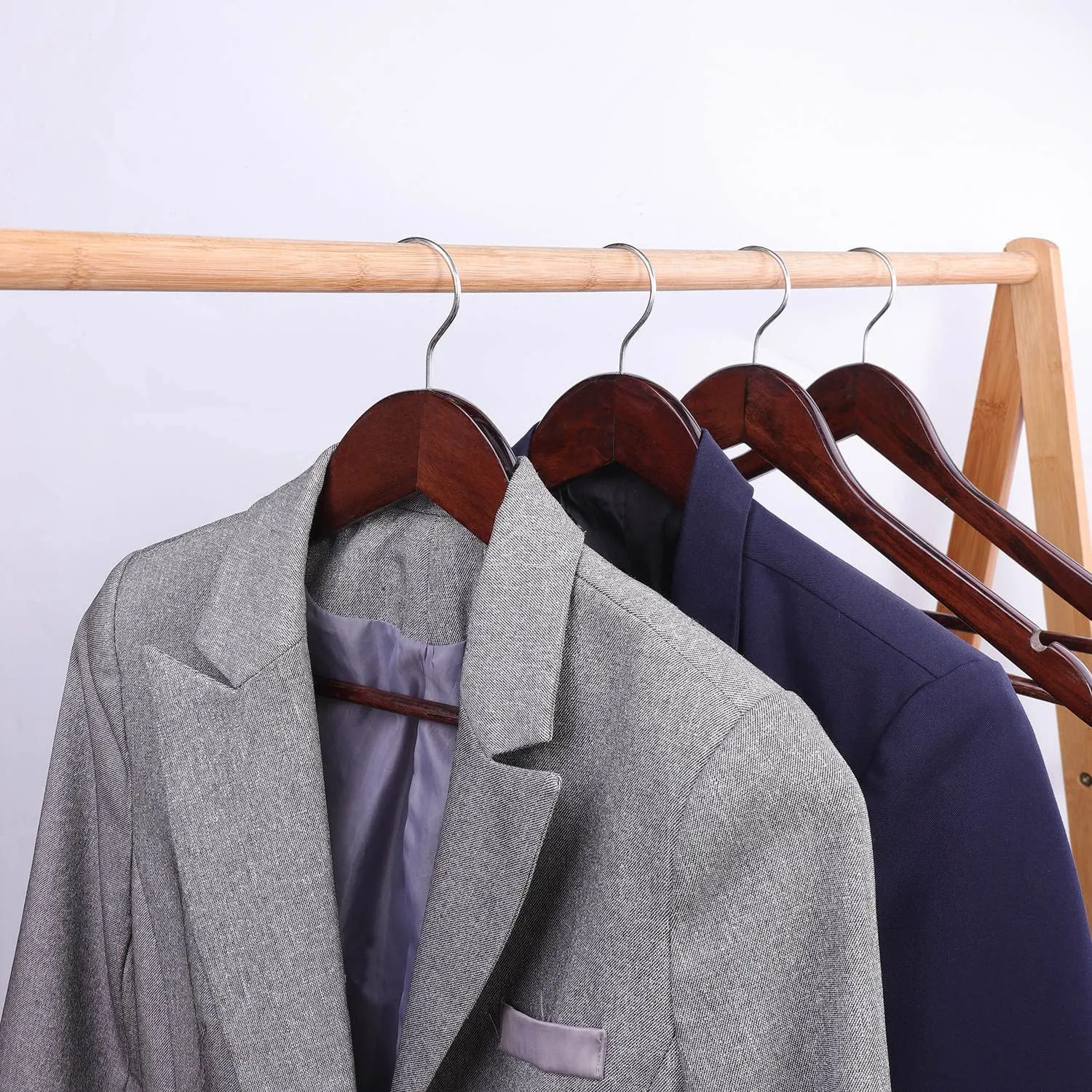 Wooden Coat Hangers - Solid Wood Hanger with Bar for Coat, Jacket, Pants, and Dress Clothes (20 Pack)