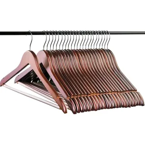 Wooden Coat Hangers - Solid Wood Hanger with Bar for Coat, Jacket, Pants, and Dress Clothes (20 Pack)