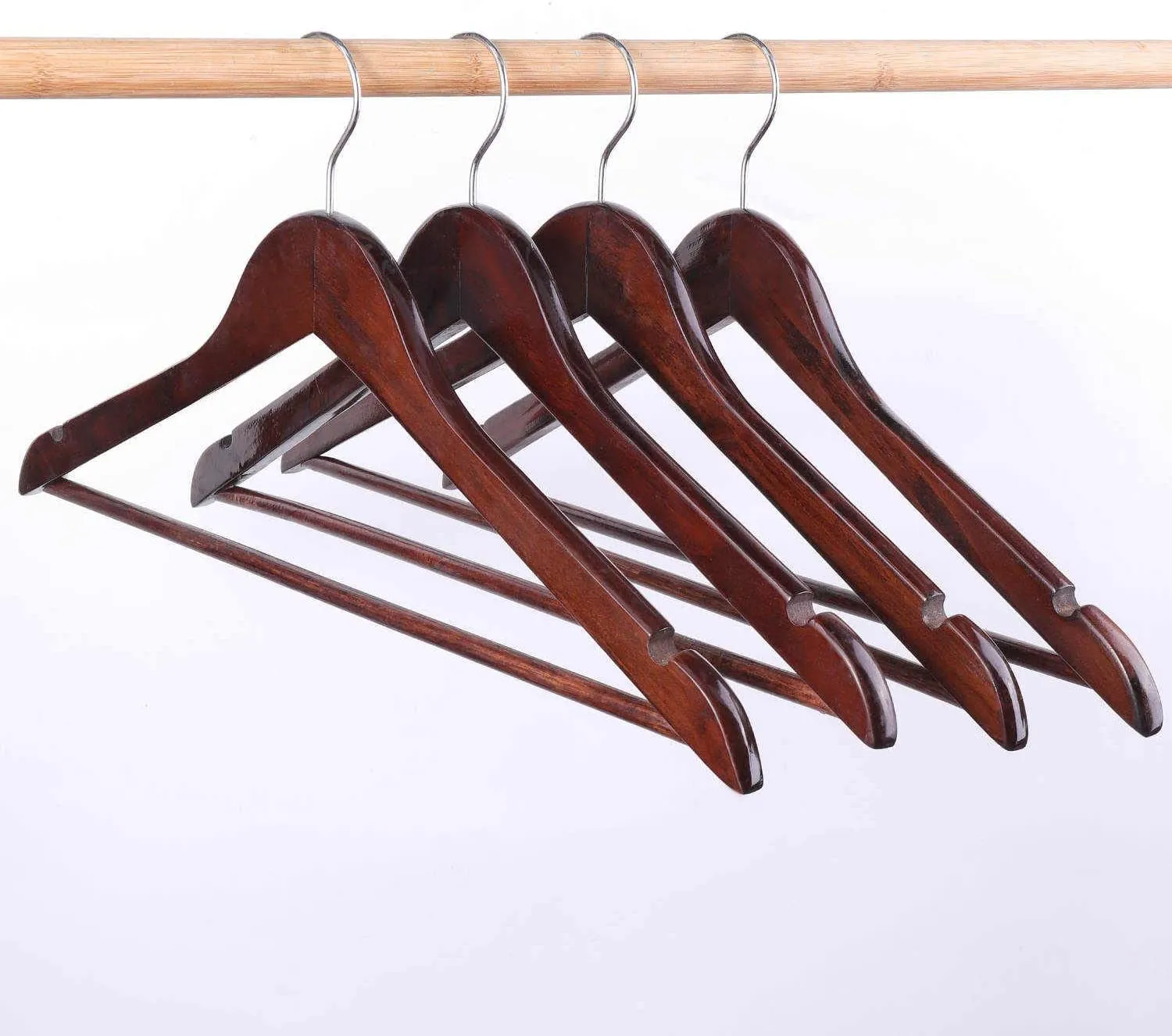 Wooden Coat Hangers - Solid Wood Hanger with Bar for Coat, Jacket, Pants, and Dress Clothes (20 Pack)