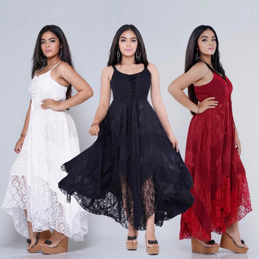 Ximena Victorian Adjustable Lacing Ties Flattering Maxi Dress