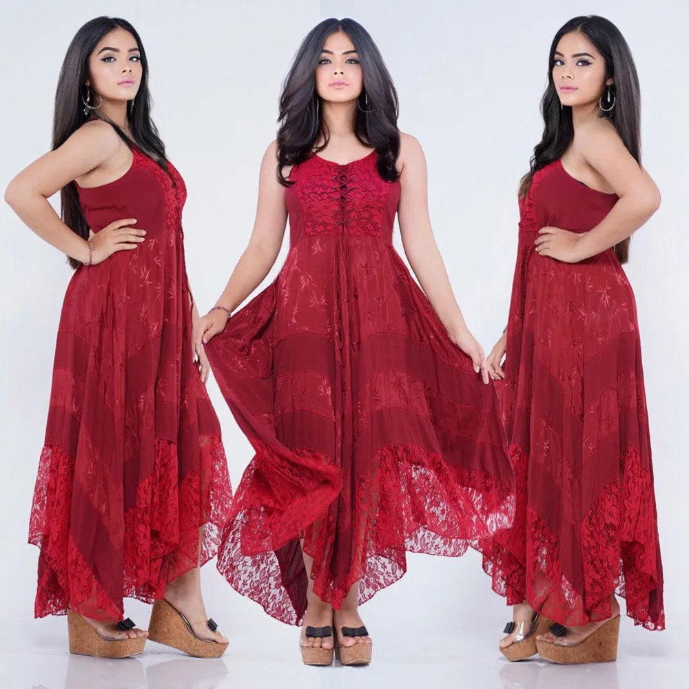 Ximena Victorian Adjustable Lacing Ties Flattering Maxi Dress