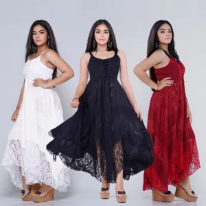 Ximena Victorian Adjustable Lacing Ties Flattering Maxi Dress