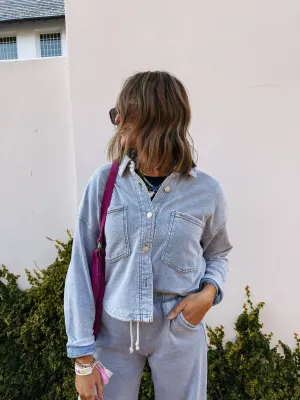 z supply | all day cropped knit jacket - washed indigo