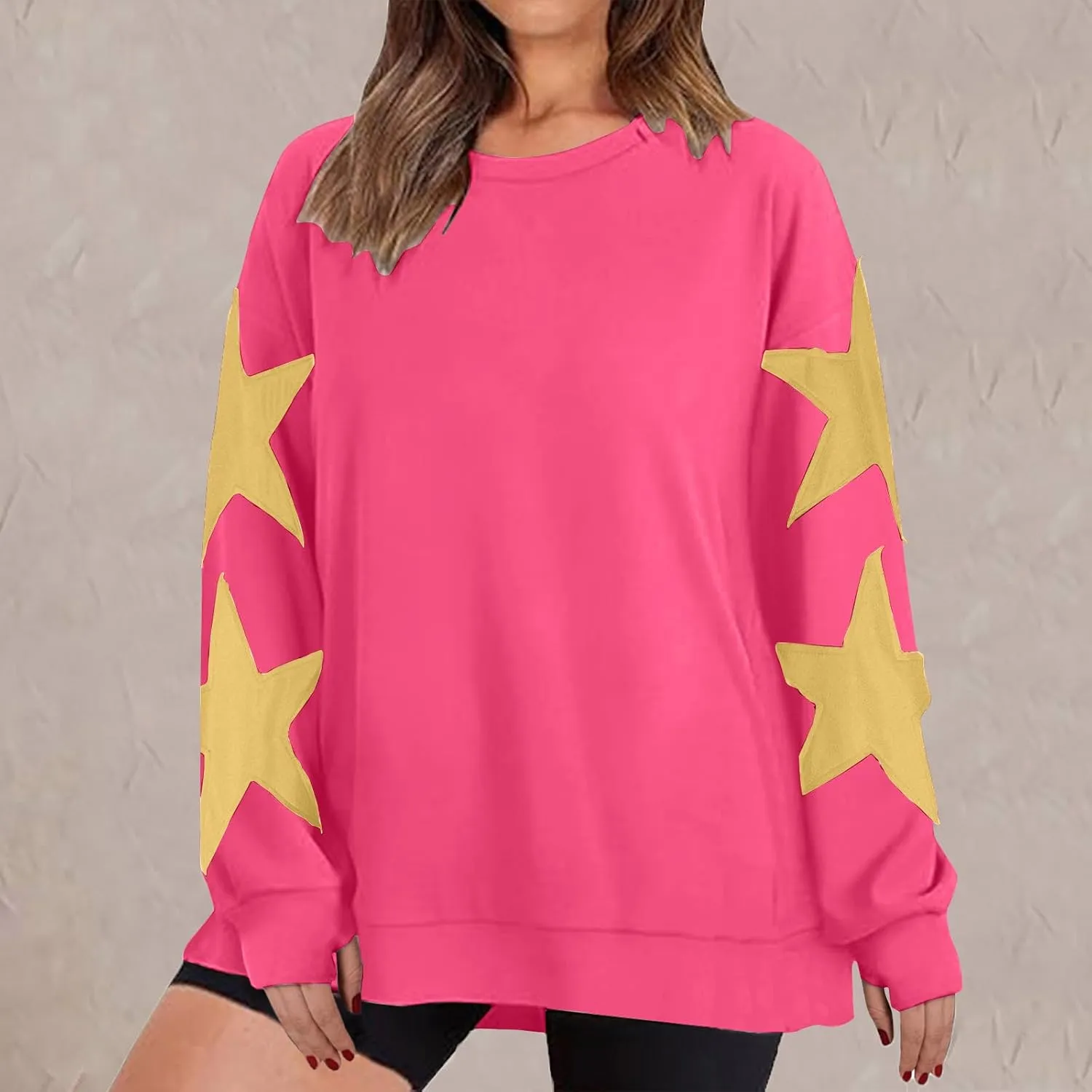 ZDRZK Women's Star Print Sweatshirts Thumb Hole Long Sleeve Crewneck Pullover 2024 Fall Fleece Casual Tops Trendy Y2k