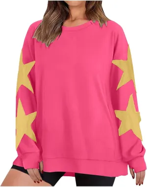 ZDRZK Women's Star Print Sweatshirts Thumb Hole Long Sleeve Crewneck Pullover 2024 Fall Fleece Casual Tops Trendy Y2k