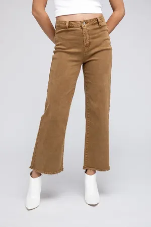 Zenana Acid Wash Frayed Cutoff Hem Straight Wide Jeans