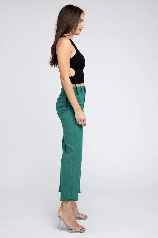 Zenana Acid Wash Frayed Cutoff Hem Straight Wide Jeans